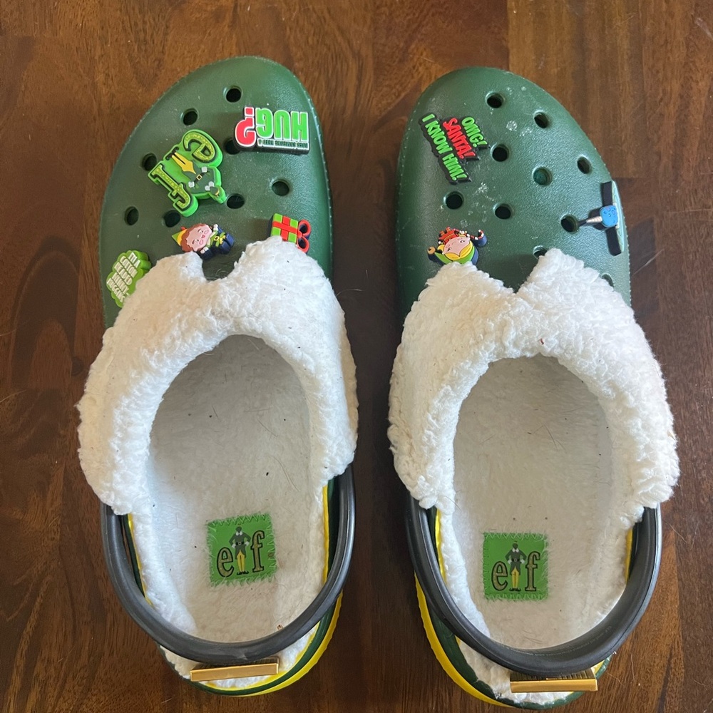 CROCS Green Fuzzy Lined Clogs with Fun Charms